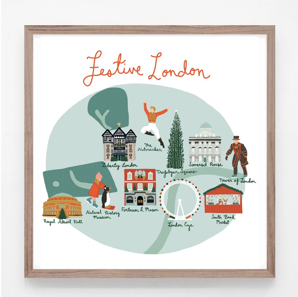 Festive London Ice Blue Print
