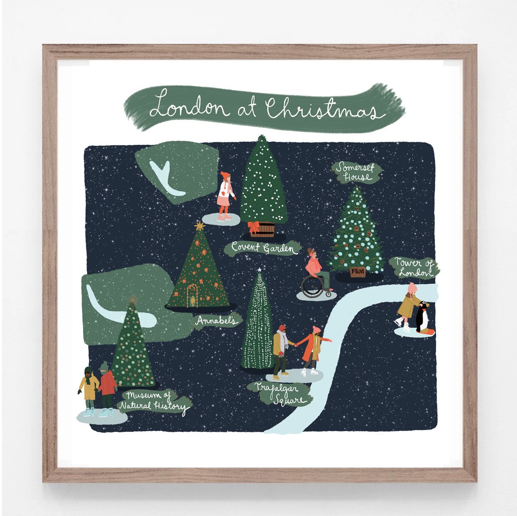 London at Christmas Midnight Blue Print